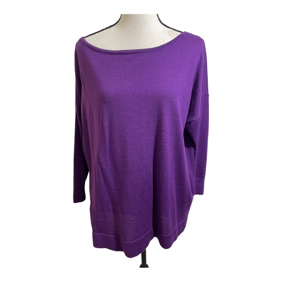 White House black market womens wool sweater. Large purple round neckline - Picture 2 of 11